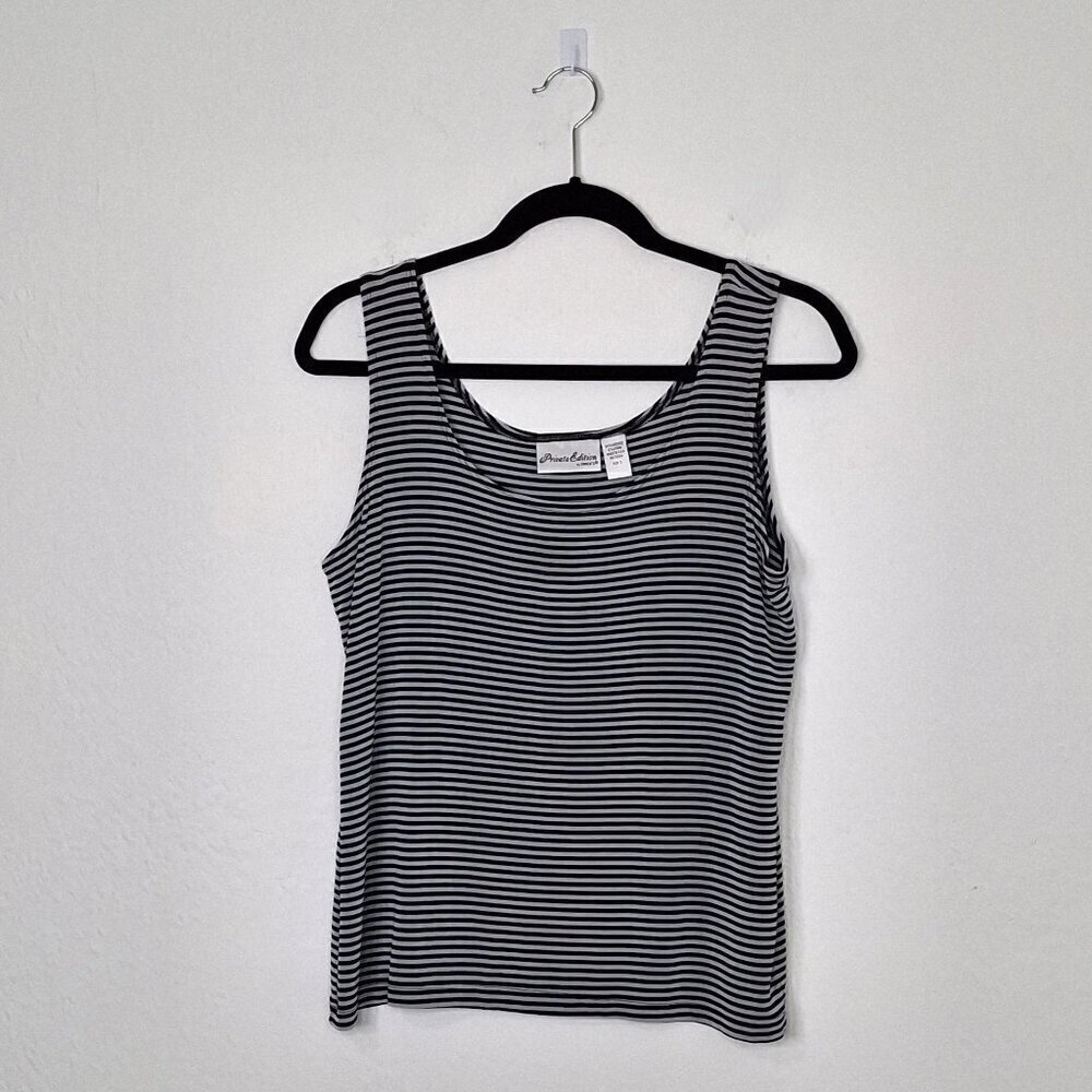 Chico's Private Edition Tank Top Sz 2 (L) Striped Coastal Neutral Minimalist